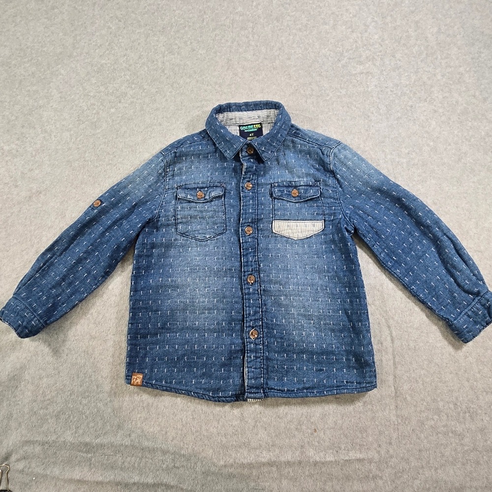 Genuine Kids from OshKosh Boys 4T Blue Denim Dash Long Sleeve Button Down Shirt